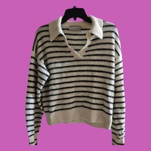 Everlane Collared Black and White Striped Knit Sweater Size XS